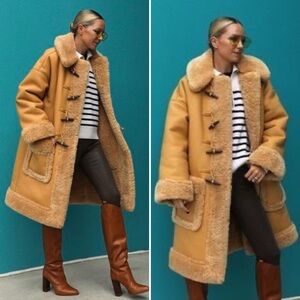 A.L.C. Brunswick Faux Leather & Faux Fur Camel Coat Size Small